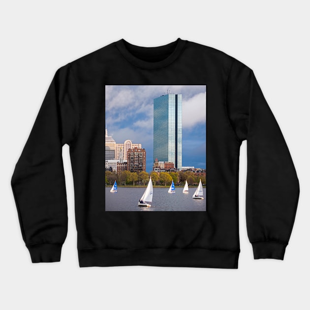 Lean into it- Sailboats by the Hancock on the Charles River Boston MA Crewneck Sweatshirt by WayneOxfordPh